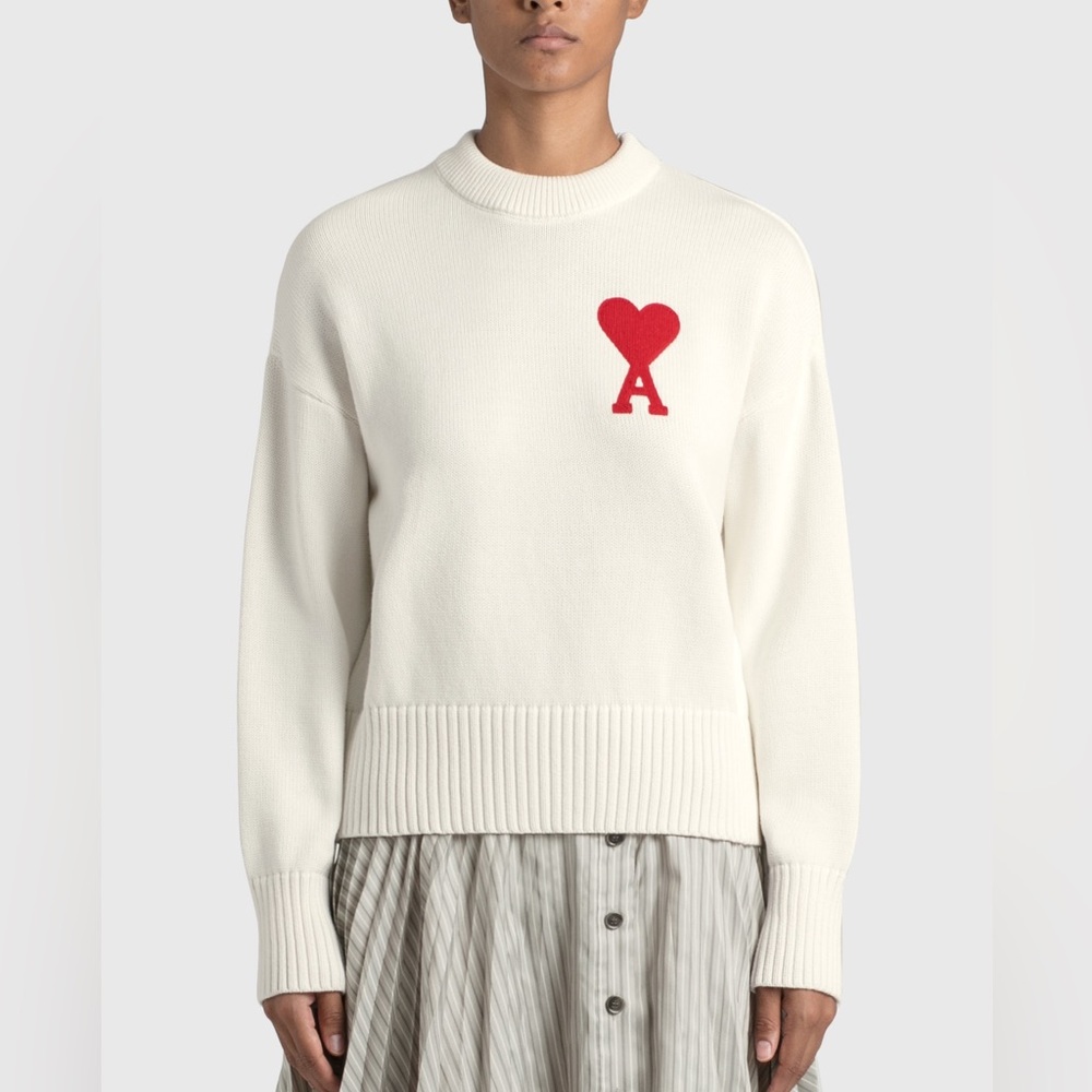 Ami Alexandre Mattiussi White Sweater with Red Heart